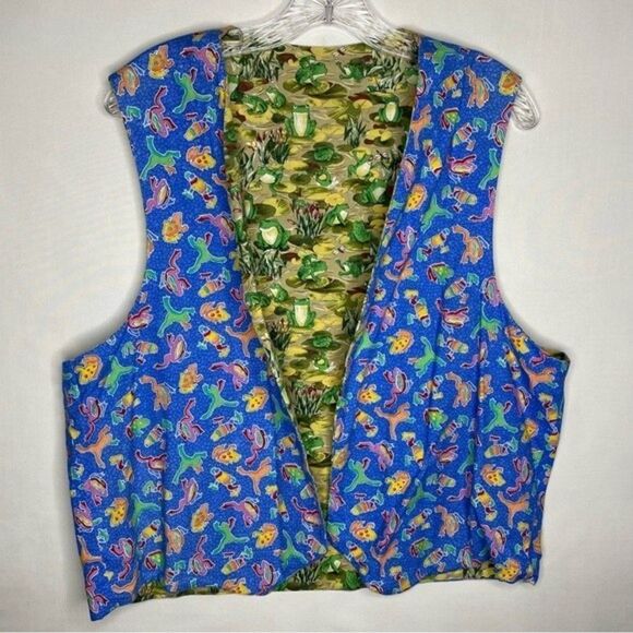 Handmade Reversible Frog Lilly Pad All Over Print One Of A Kind Vest Medium - Picture 4 of 6